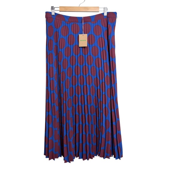 Boden Dresses & Skirts - Boden Blue Burgundy Polka Dot Pleated Midi Skirt Womens 12R New